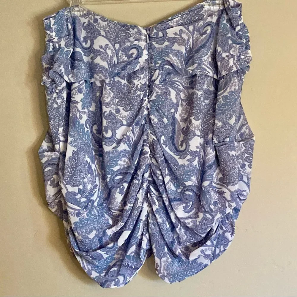 NEW REVOLVE For Love and Lemons Paisley Floral Ruched Mini Skirt Gray Pink XL